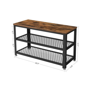 Industrial Vintage Design 3-tier Metal Frame Shelf Storage Organizer Wooden Bench Shoe Rack with Seat