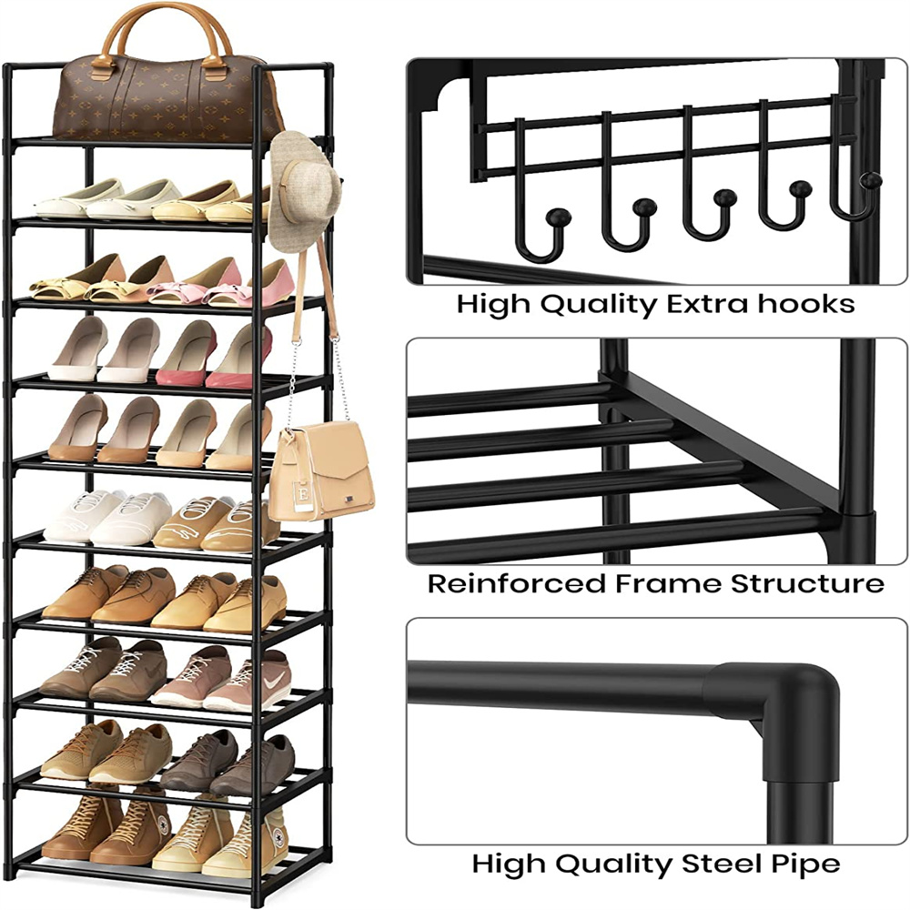 Black Home Modern 4 Tier Storage Metal Shoes Rack Stand