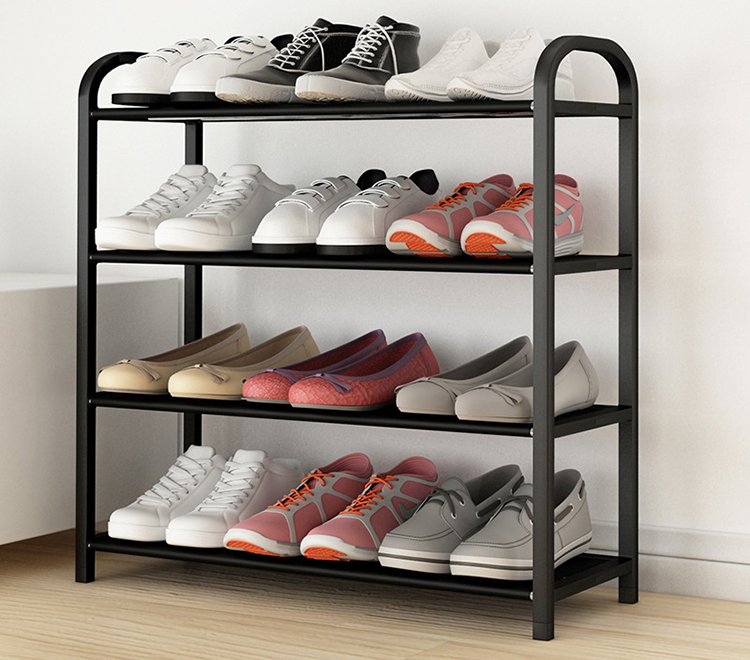 Black Home Modern 4 Tier Storage Metal Shoes Rack Stand