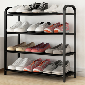 Black Home Modern 4 Tier Storage Metal Shoes Rack Stand