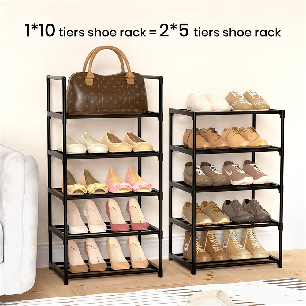 Black Home Modern 4 Tier Storage Metal Shoes Rack Stand