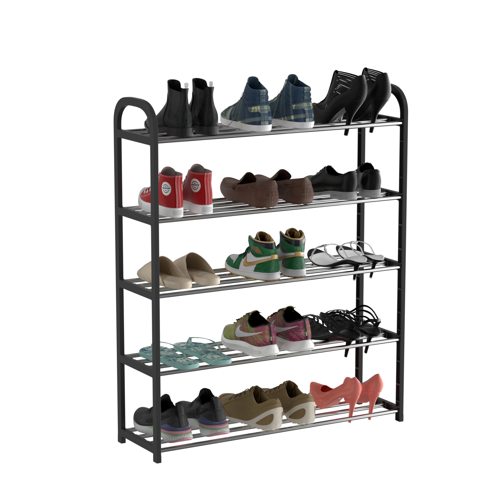 Multifunctional Foldable Plastic Metal Tube 5 Tier Shoe Rack Cabinet for Home Shoe Organizer Storage Shelf