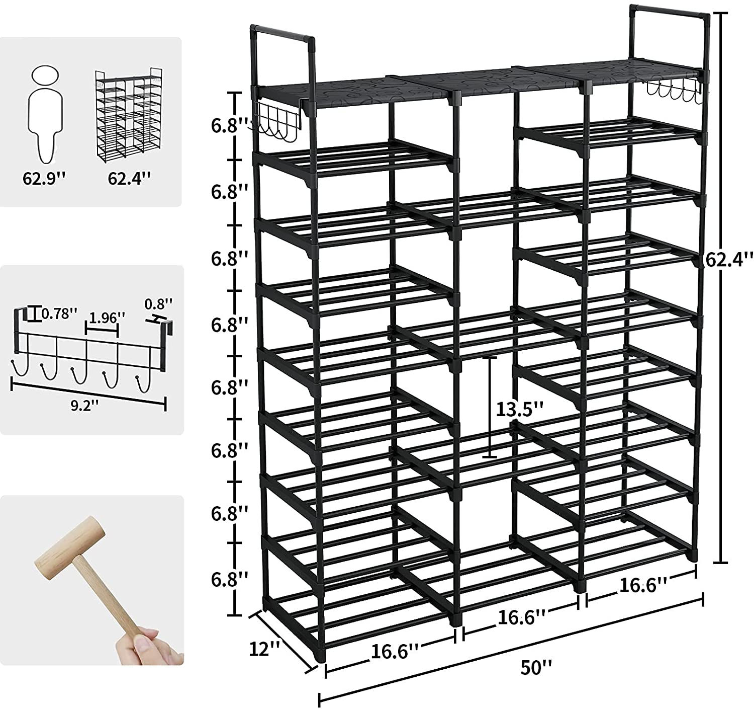 Storage Shelf Display Adjustable Modern Design Bamboo Shoe Organizer 9 Tier Stackable Wooden Shoe Rack