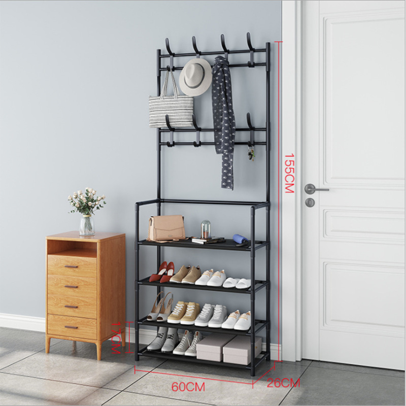 Factory direct supply Simple Floor Clothes Rack And Shoe Rack 4 Layer Iron shelf in living room