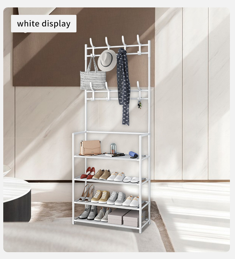 Factory direct supply Simple Floor Clothes Rack And Shoe Rack 4 Layer Iron shelf in living room