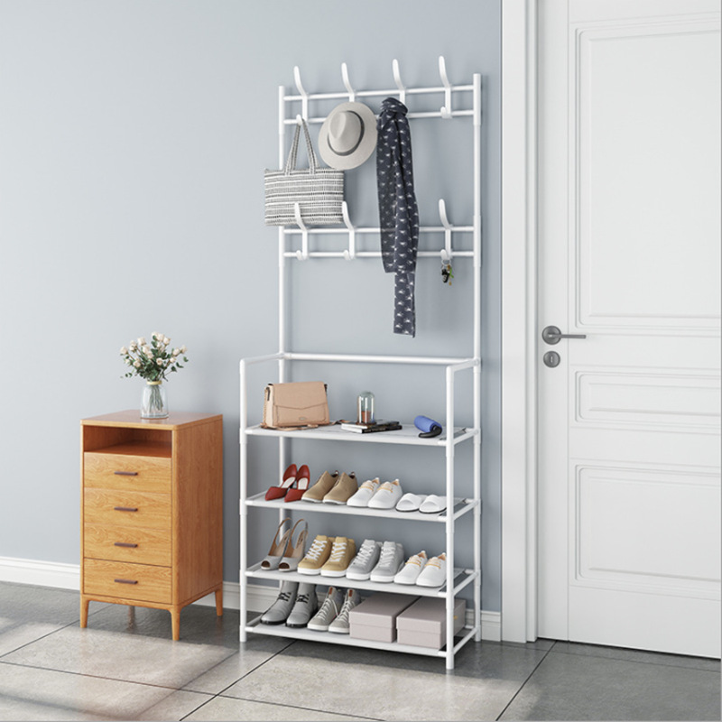 Factory direct supply Simple Floor Clothes Rack And Shoe Rack 4 Layer Iron shelf in living room