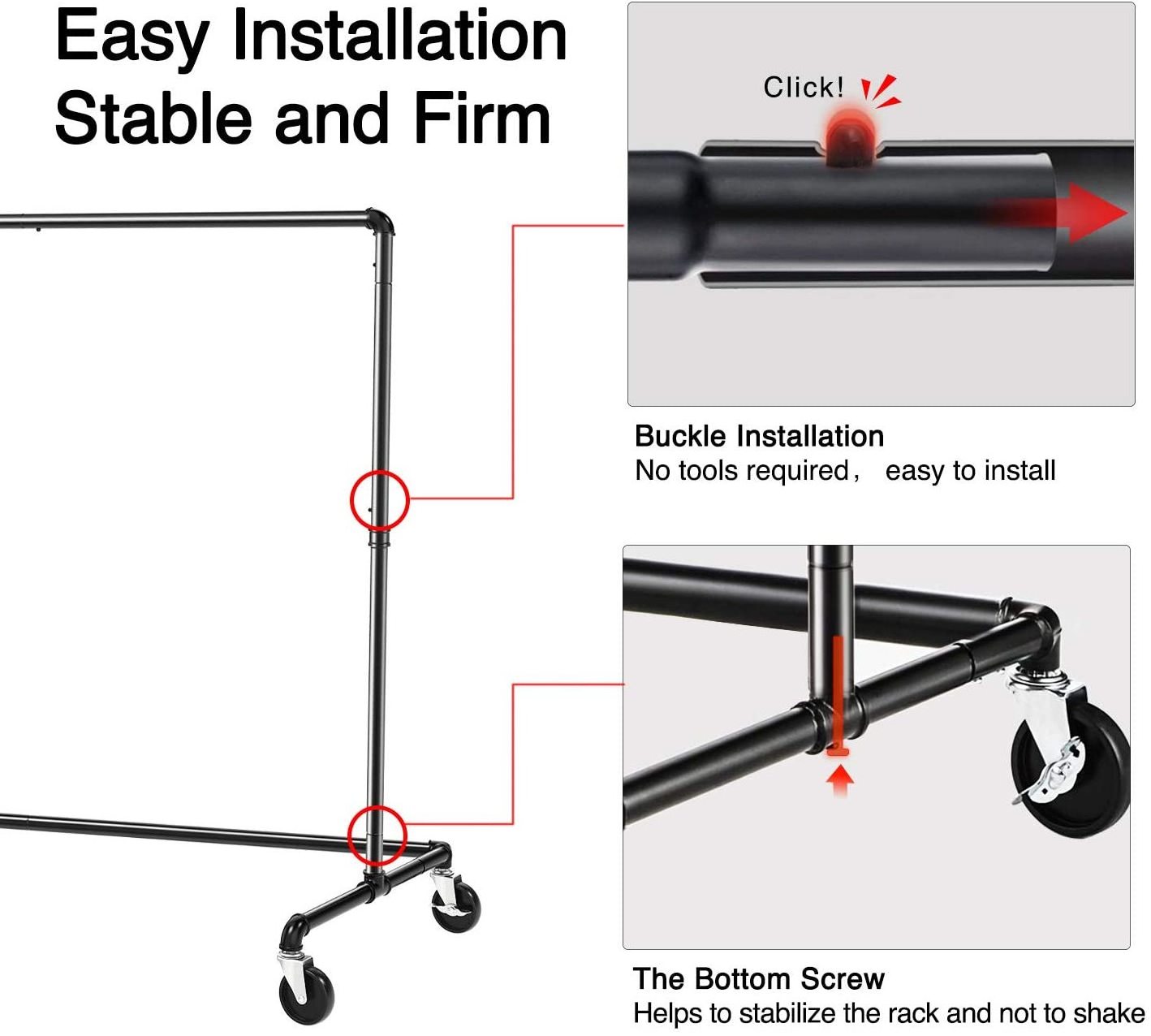 Industrial Tube Garment Cloth Rack with Brake Wheels, Commercial Grade Heavy Duty Rugged Metal Rolling Garment Rack