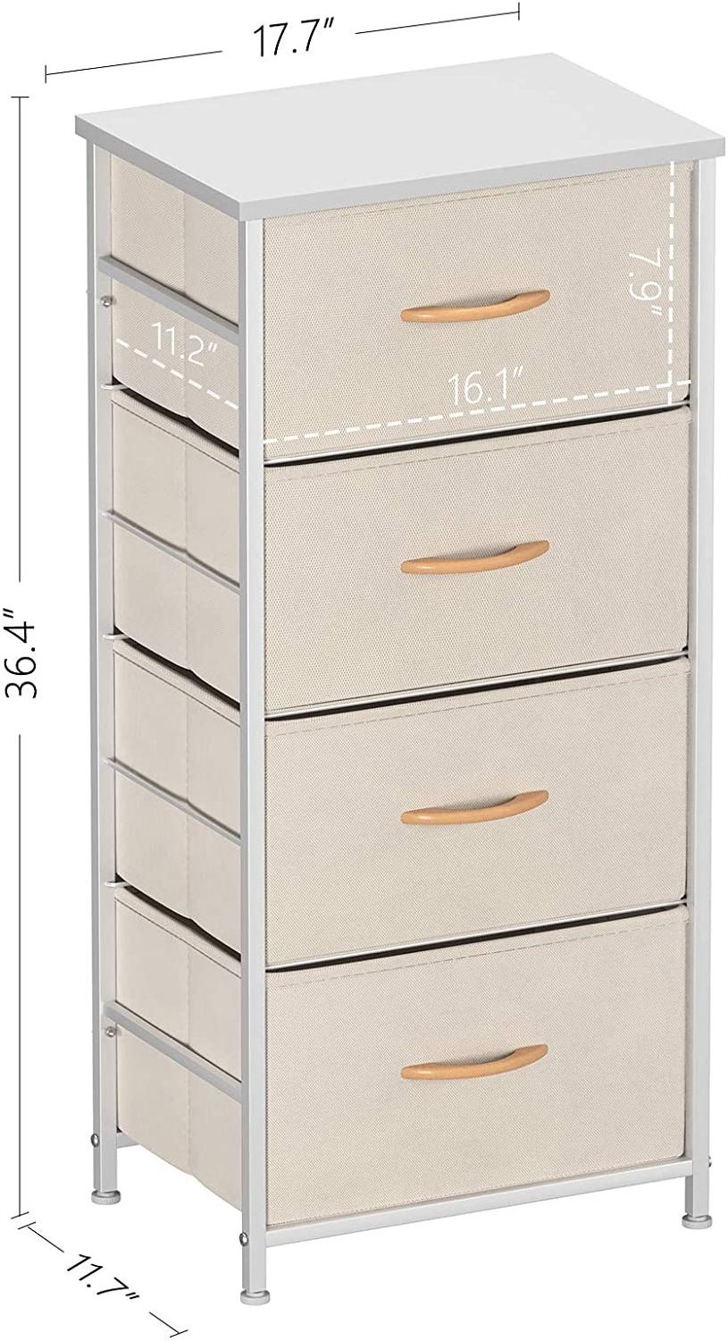 Dresser Storage Tower, 4 Drawer Fabric Organizer for Bedroom Corridor Entry Closet, with Sturdy Steel Frame Wood Top