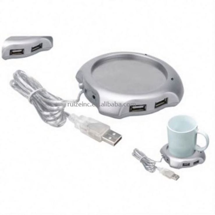 USB Tea Coffee Cup Warmer Heater Pad with 4 Port USB Hub