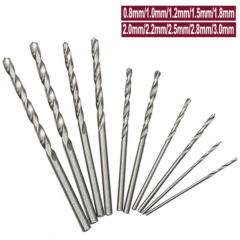 10Pcs 0.8-3.0mm HSS Twist Drill Bit Set For Rotary Tool Straight Shank Mini Drill Bit Set Hand Tools