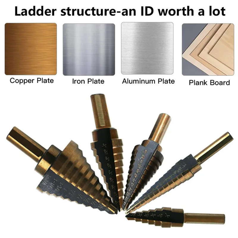 6psc Step Drill High Speed Steel Drill Bit Set Center Punch HSS Step Cone Cutting Drills