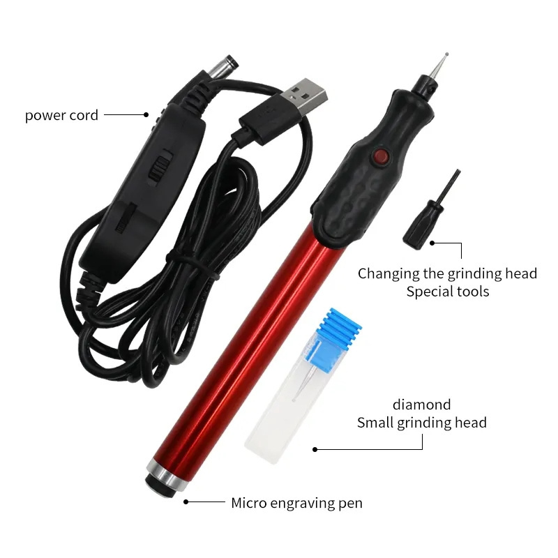 Mini Electric Engraving Pen +5V Power Cord DIY Miniature Carving Tool for Plastic Wood Metal Glass Stone