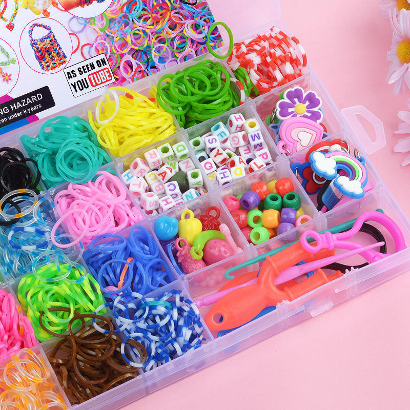 DIY Handmade Children Educational Toys Cross Beads for Bracelet Silicone Rubber Bands Colorful Weave Loom Bands