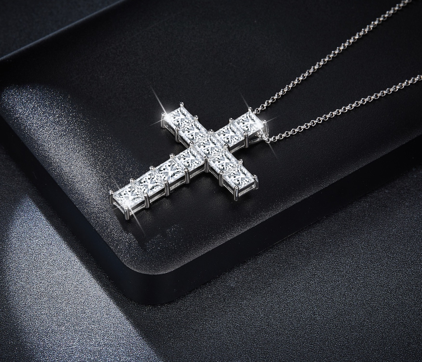 Cross Pendant Hip Hop Jewelry Necklace Pendant Square Princess Cut Gold Plated Silver Moissanite Pendant for Man