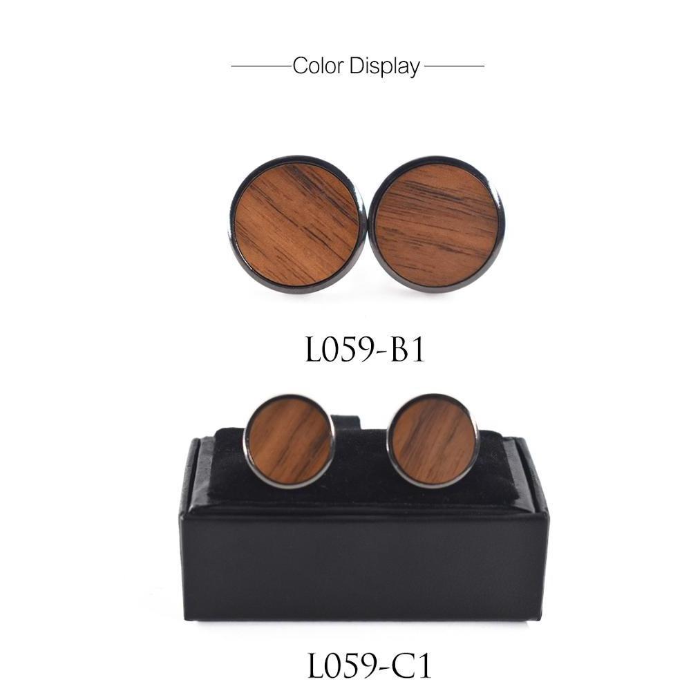 round Black Walnut Wood Fashion Cufflinks with Gift Box Elegant Tie Clips