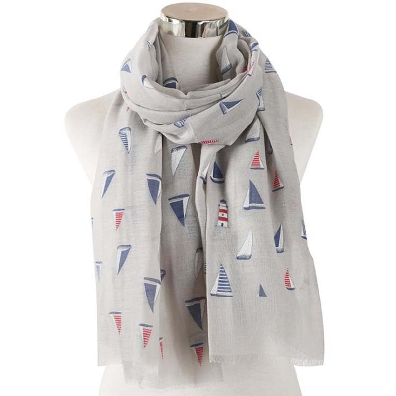 new coming women sailboat design cotton print spring summer scarf