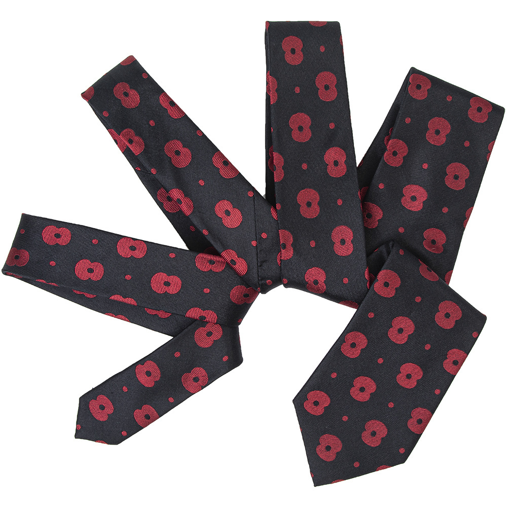 Wholesale Black Red Formal Necktie Silk Woven Embroidered All Over Custom Logo Pattern Ties in Wholesale