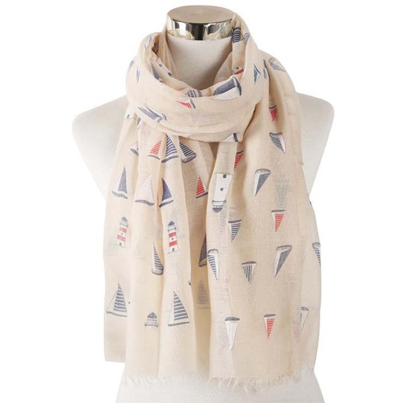 new coming women sailboat design cotton print spring summer scarf