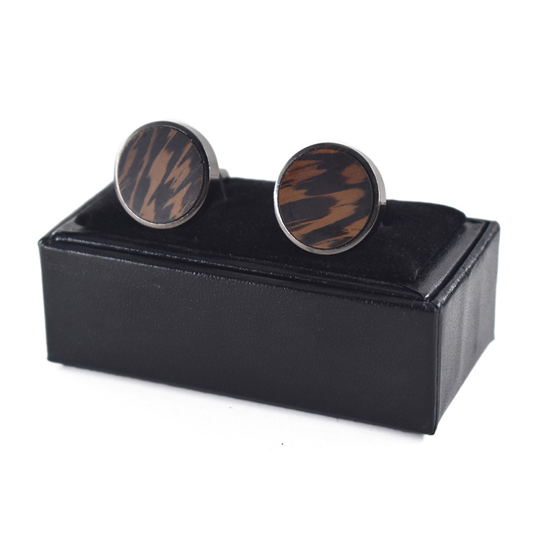 round Black Walnut Wood Fashion Cufflinks with Gift Box Elegant Tie Clips