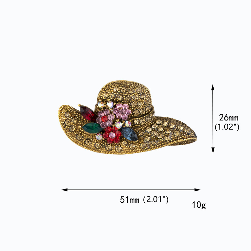 hot sale beauty hat shape vintage brooches innovative safety lapel pins with coloful rhinestone