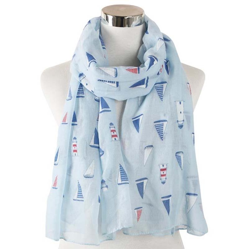 new coming women sailboat design cotton print spring summer scarf