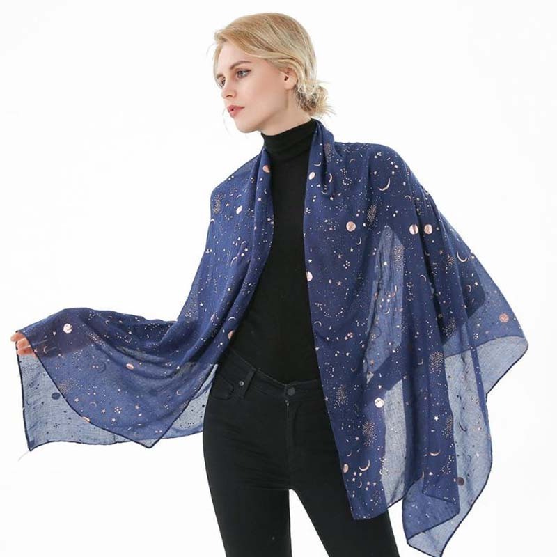 wholesale star moon glitter cotton thin outdoor shawl scarf for women