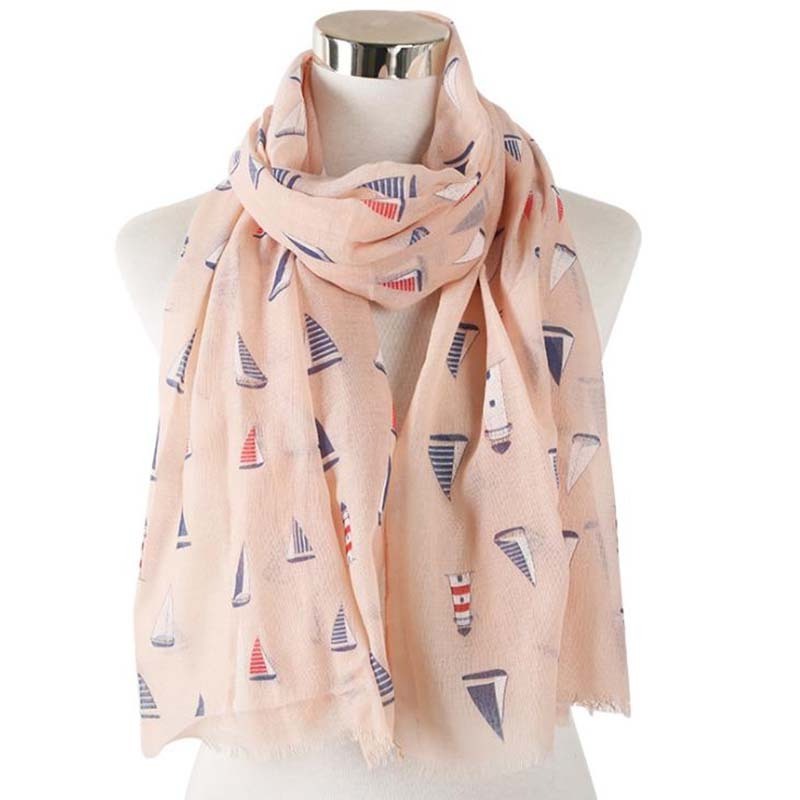 new coming women sailboat design cotton print spring summer scarf