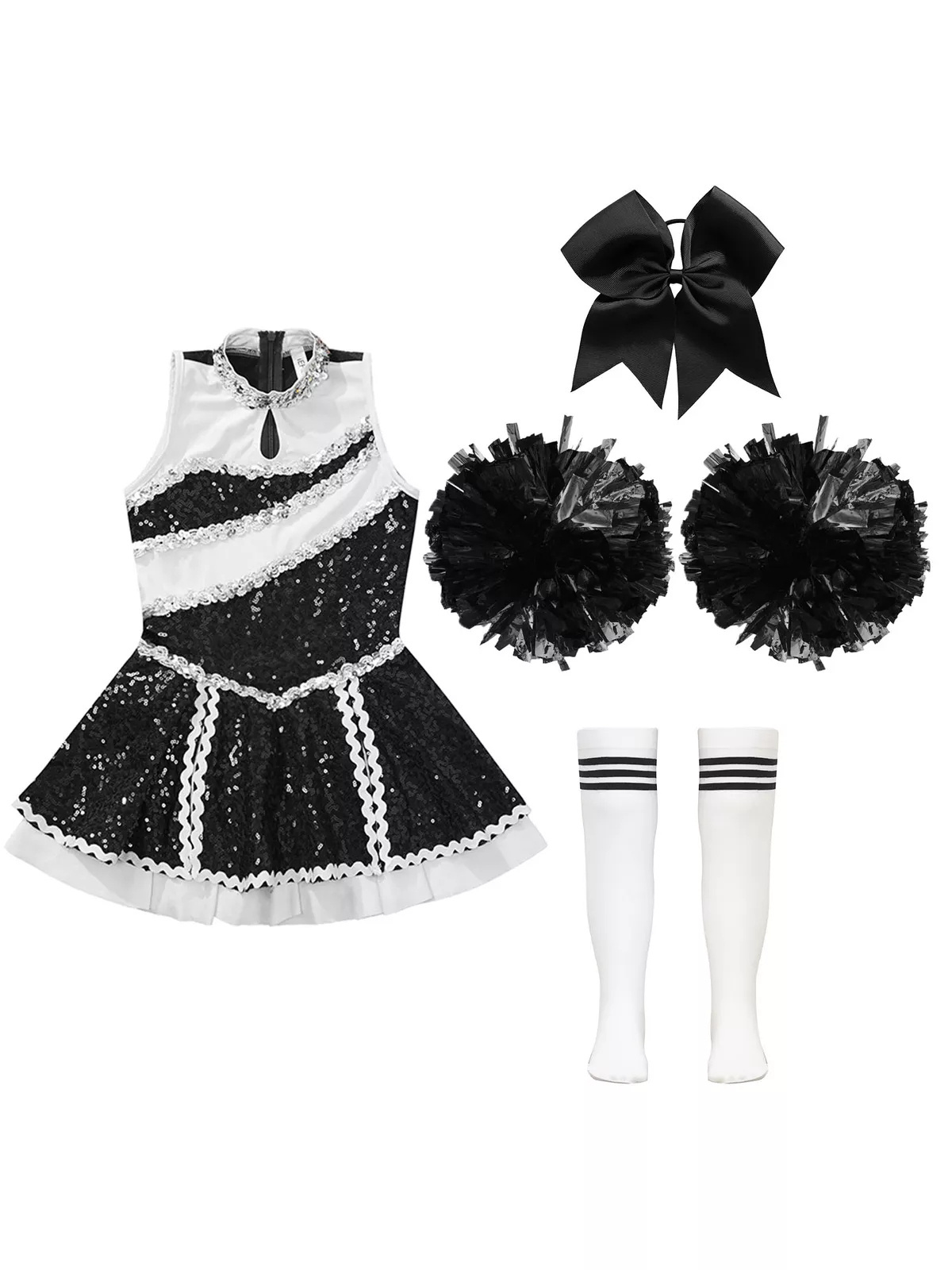 Kids Girls Dresses Cheer Leader Uniform Cosplay Dress Glittering Partywear Cheerleading uniforms