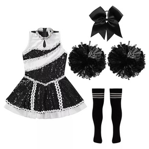 Kids Girls Dresses Cheer Leader Uniform Cosplay Dress Glittering Partywear Cheerleading uniforms