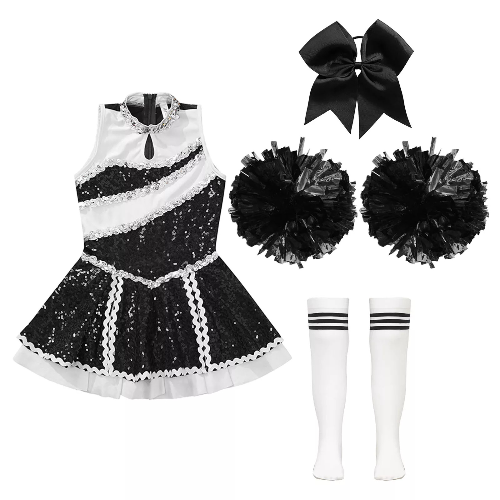 Kids Girls Dresses Cheer Leader Uniform Cosplay Dress Glittering Partywear Cheerleading uniforms