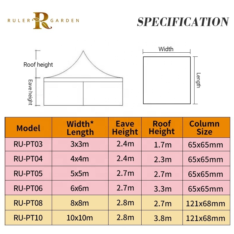 Waterproof Canopy 3X3 4X4 5X5 10X10 Outdoor PVC gazebo Pagoda Tent