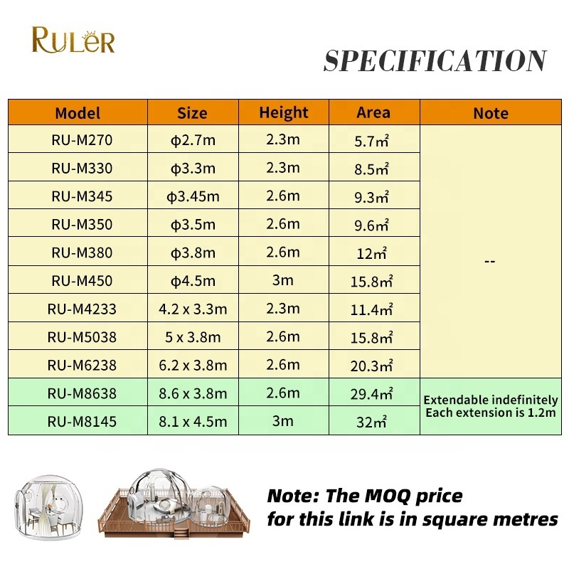 Modular full transparent camping restaurant bubble tent Outdoor prefab house dome hotel room PC Dome Tent