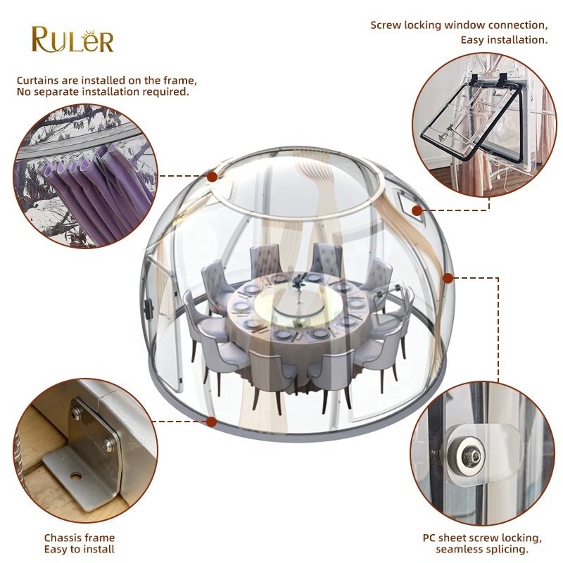 Modular full transparent camping restaurant bubble tent Outdoor prefab house dome hotel room PC Dome Tent