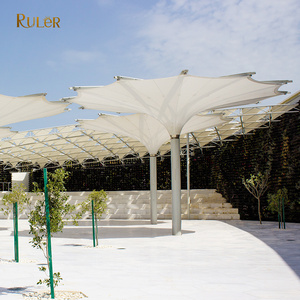 Custom Size Outdoor Garden Tulip Umbrella with Led Strip Light Electric Folding Canopy