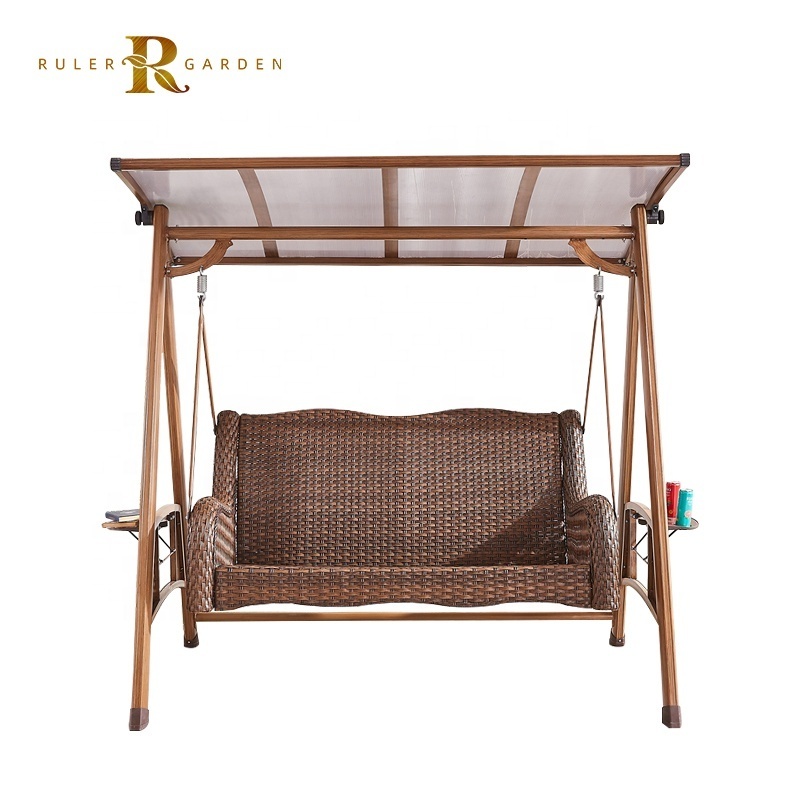 Outdoor High Quality Garden Swing Chair 2 Seats Rattan Canopy Hammock Beach Metal Patio Wrought Iron Patio Swings