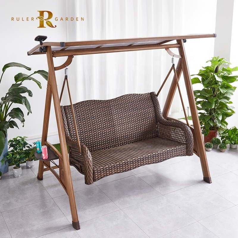 Outdoor High Quality Garden Swing Chair 2 Seats Rattan Canopy Hammock Beach Metal Patio Wrought Iron Patio Swings