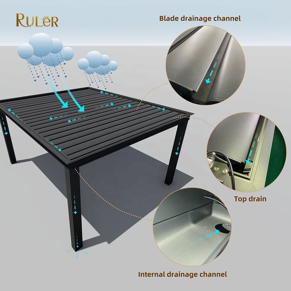 Automated opening louvered roof Bioclimatic pergola with lighting Aluminum gazebo for Outdoor restaurant