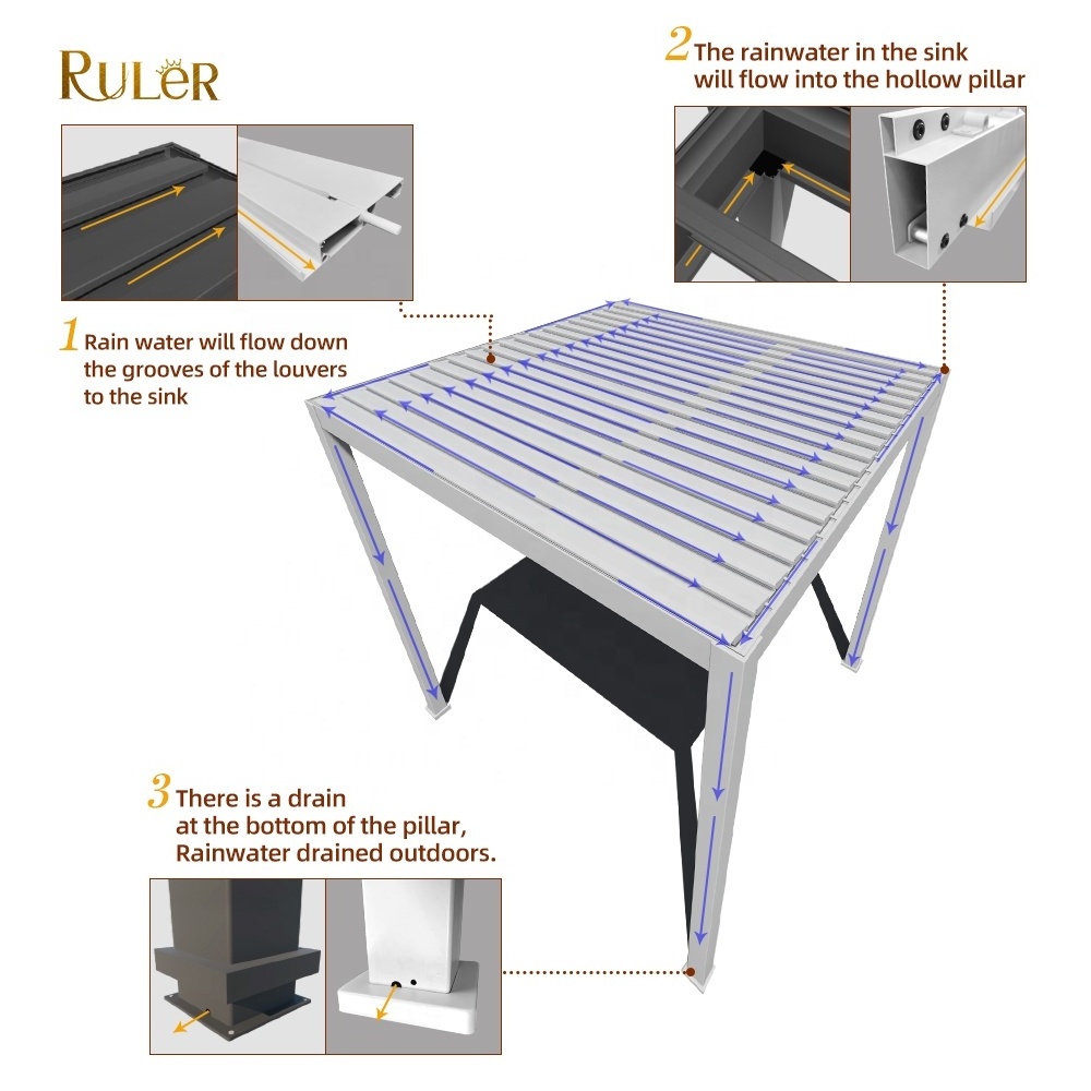 Wholesale materials Manual Electric Louvered roof Garden Gazebo Outdoor aluminum pergola