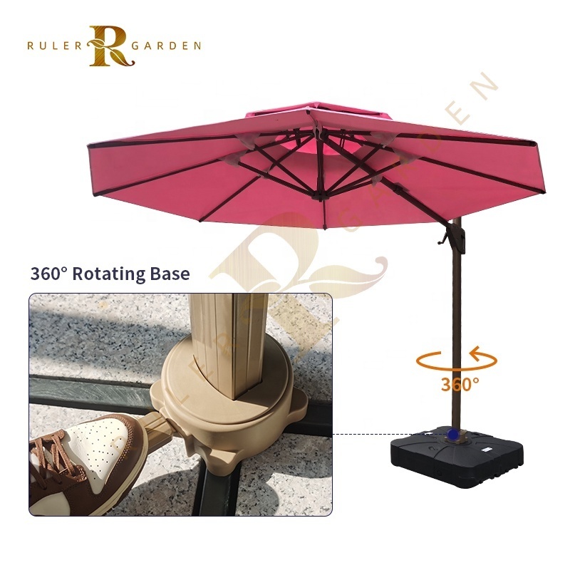 RULER Outdoor Cantilever Patio 360 Degree Rotating System Garden Waterproof Umbrellas Roman Cafe Parasols Solar Light Umbrella