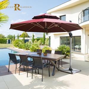 RULER Outdoor Cantilever Patio 360 Degree Rotating System Garden Waterproof Umbrellas Roman Cafe Parasols Solar Light Umbrella