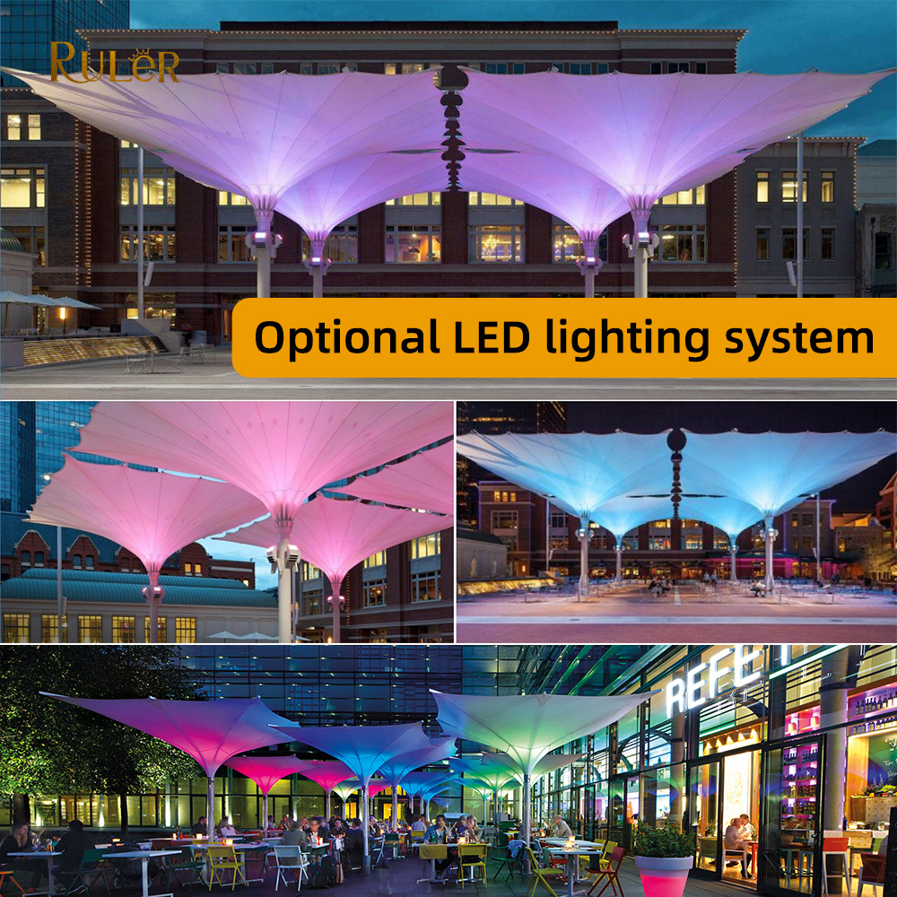 Custom Size Outdoor Garden Tulip Umbrella with Led Strip Light Electric Folding Canopy