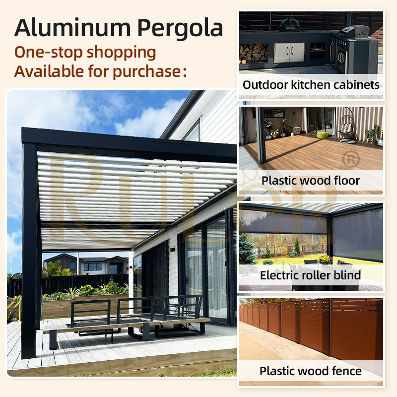 High quality gazebos metal customized automatic pergola kits shutter aluminium waterproof louver outdoor roof