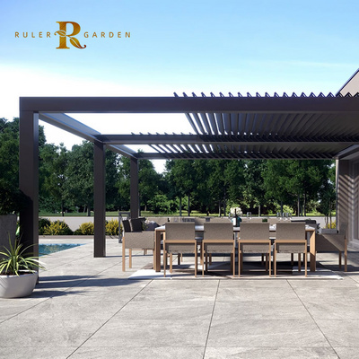 Motorized retractable bioclimatic pergola outdoor shading canopy aluminum opening and closing skylight louvered roof pergolas