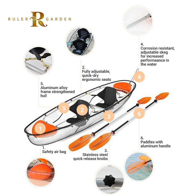 Polycarbonate paddle sightseeing touring fishing kayak crystal transparent clear glass bottom boat