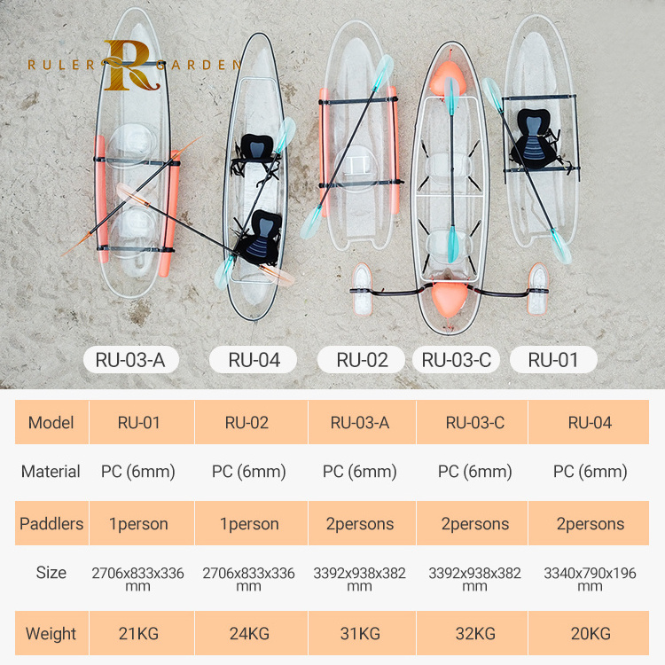 High quality water sport fishing 100% see through transparent polycarbonate kayak pc boat canoe