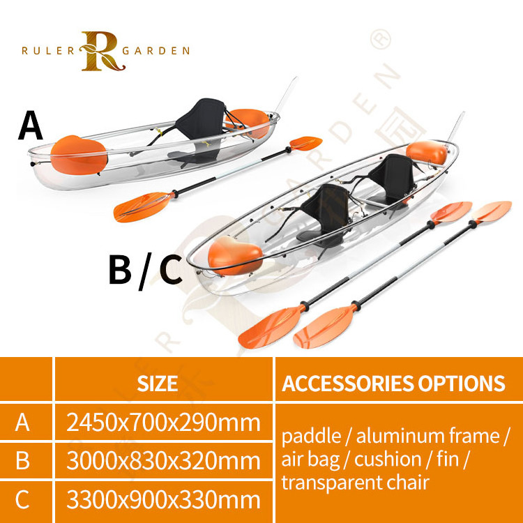 Light weight racing plastic drop stitch paddle canoe boat 2 person fishing clear transparent kayak