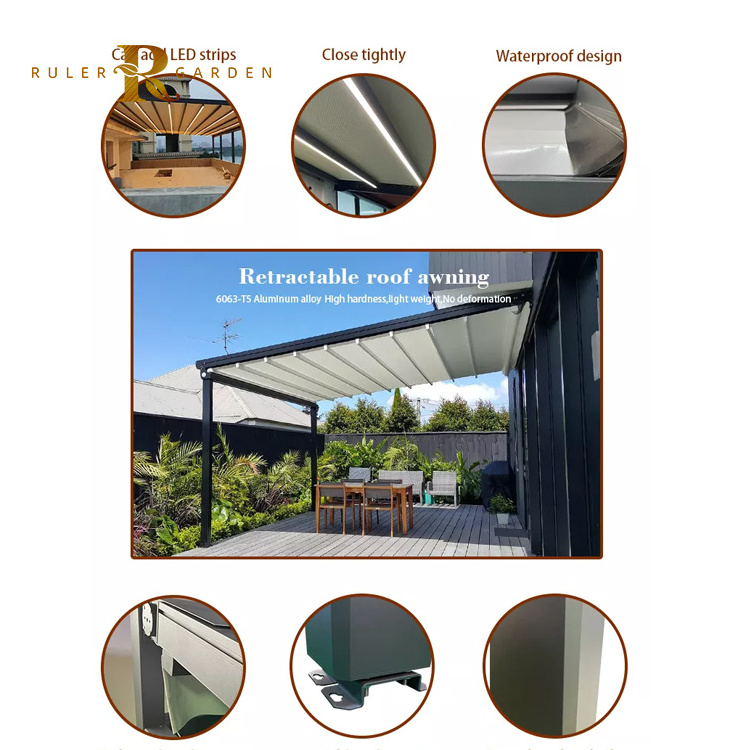 Auto motorized balcony safety house roof skylight ceiling PVC canopies sunshade gazebo shelter patio retractable awning canopy