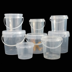 Factory Supply 500ml-5L Food Grade Clear Plastic Bucket With Lid And Handle Commercial Round Bucket Can Be Printed Logo