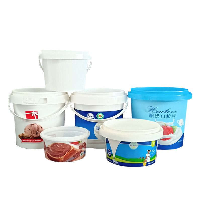 Ice Cream Containers Plastic Buckets With Lids Food Grade Logo Print White Clear Plastic Round Buckets