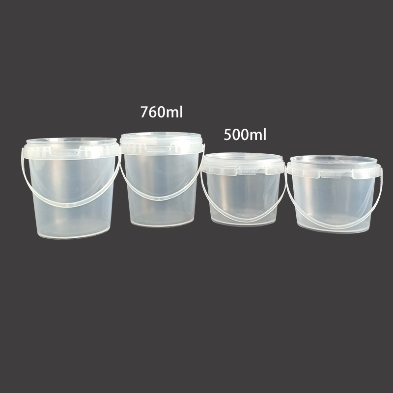 Factory Supply 500ml-5L Food Grade Clear Plastic Bucket With Lid And Handle Commercial Round Bucket Can Be Printed Logo